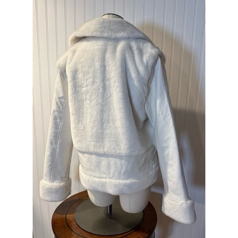 NINE WEST White Faux-Fur Faux Leather Moto Jacket - Picture 4 of 8